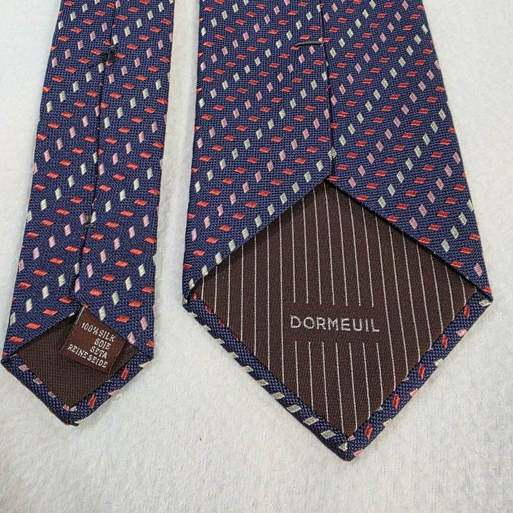 Tom Barnett Dormeuil Silk Tie Navy Blue Geometric Micro Pattern Made in France